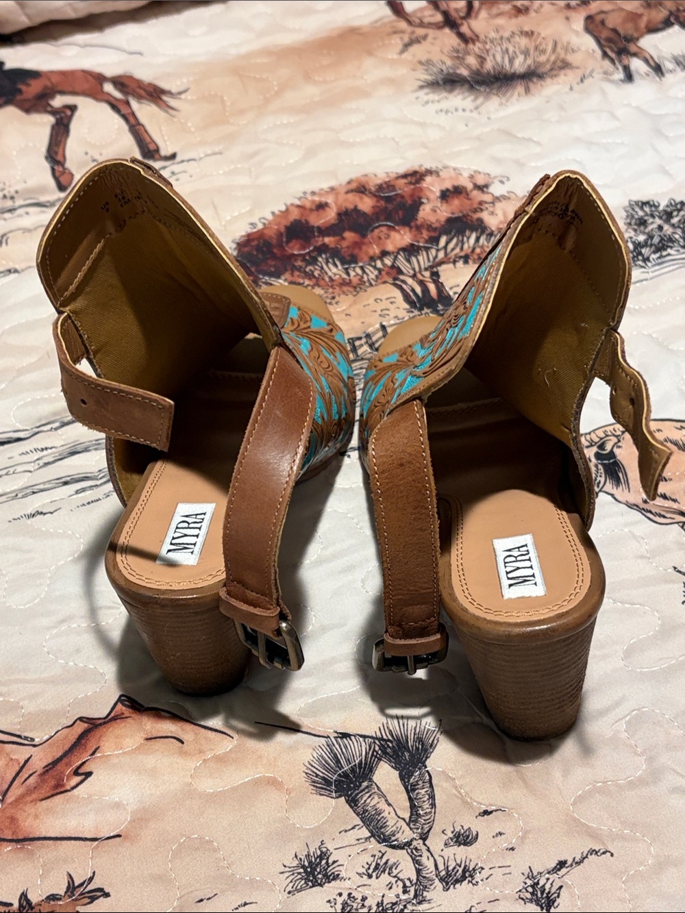 Myra Bag Darington Ranch Heels hand-tooled leather size 9 - Picture 9 of 10